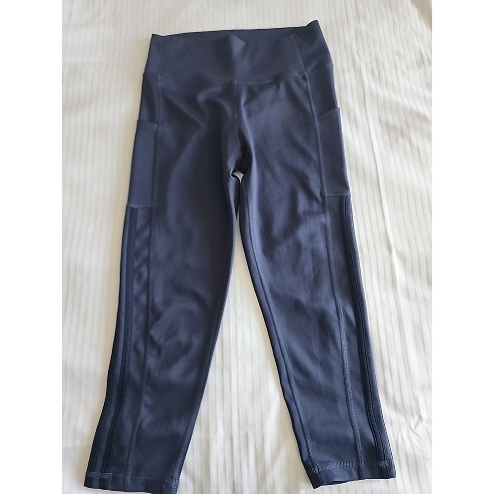 Adidas AEROREADY Womens S Charcoal Blue Gray Cropped Leggings Pockets Yoga